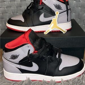 Nike Jordan 1 Mid Black and Gray Sneakers with Iconic Design